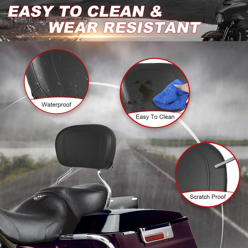AUFER Detachable Backrest Sissy Bar Upright Passenger Backrest w/Back Rest Pad Compatible With For Touring Road King Electra Glide Street Glide Road Glide FLHR FLHX FLHT FLTR 1997-2008ï¼ˆChromeï¼‰ - Image 5